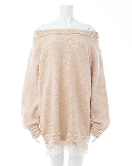 INGNI(イング) レースドッキングオフショルニットワンピース ベージュ