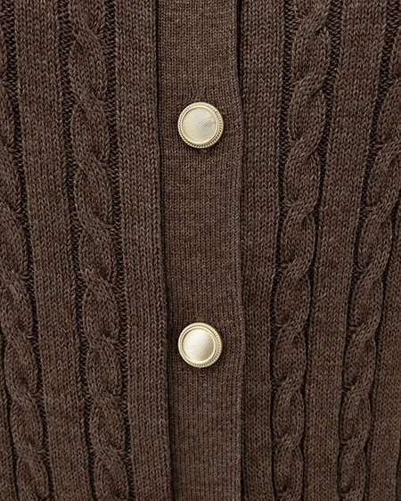 INGNI(イング) 胸刺繍金ボタンケーブルニットカーディガン ブラウン