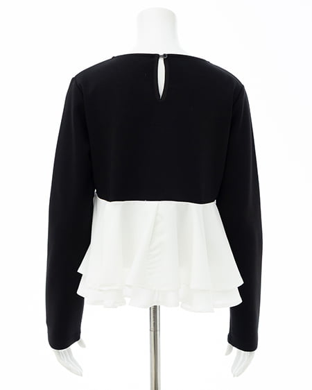 INGNI(イング) アシメ異素材ペプラムトップス クロ