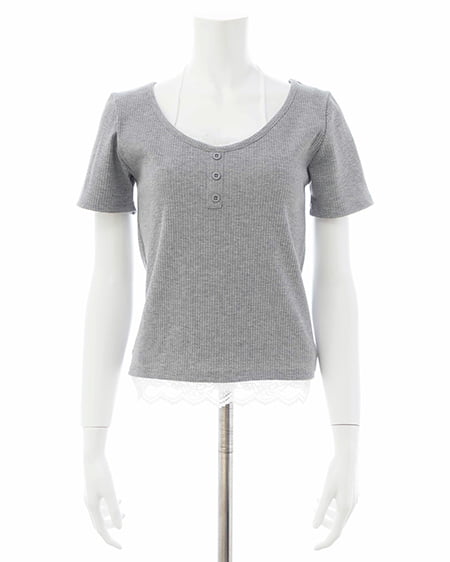 INGNI（イング） レースレイヤードヘンリーネックトップス ｸﾞﾚｰ