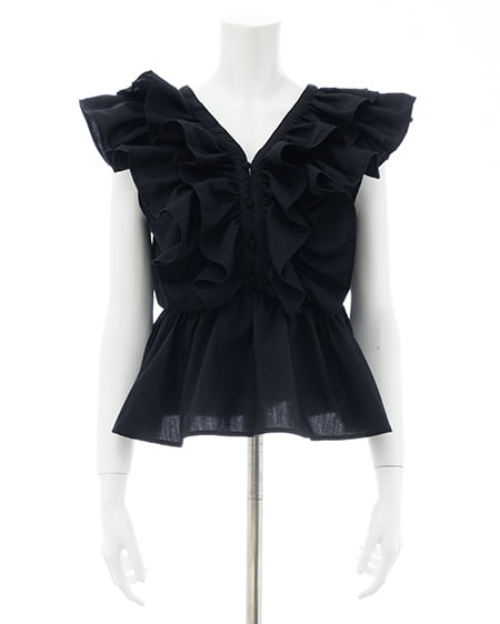 INGNI（イング） フリルノースリーブブラウス ｸﾛ