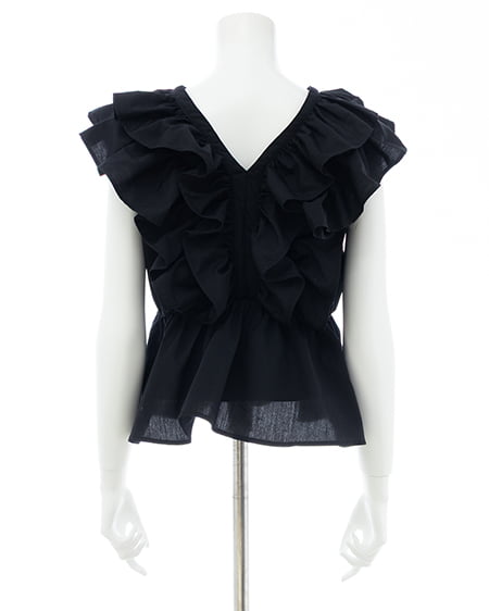 INGNI（イング） フリルノースリーブブラウス ｸﾛ