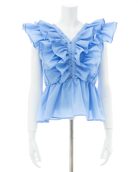 INGNI（イング） フリルノースリーブブラウス ﾌﾞﾙｰ