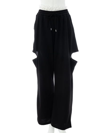 INGNI（イング） レースレイヤードサイドカットスウェットパンツ ｸﾛ