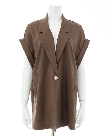 INGNI（イング） リネンライク半袖ジャケット(セットアップ対応) ﾌﾞﾗｳﾝ