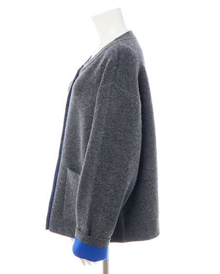 INGNI（イング） バイカラーニットカーディガン ﾁｬｺｰﾙｸﾞﾚｰ/ﾌﾞﾙｰ