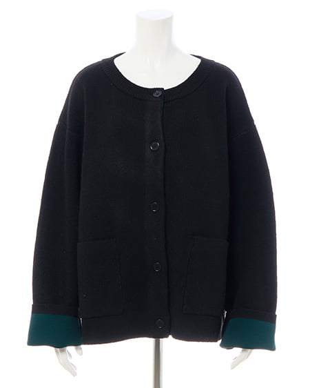 INGNI（イング） バイカラーニットカーディガン ｸﾛ/ｸﾞﾘｰﾝ