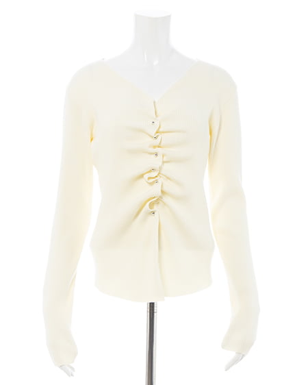 INGNI（イング） フロントギャザーVネックニットカーディガン ｱｲﾎﾞﾘｰ