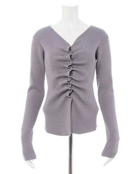 INGNI(イング) フロントギャザーVネックニットカーディガン ライトグレー