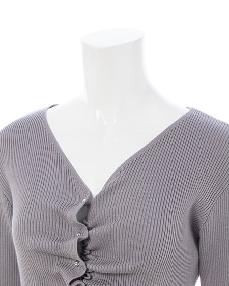 INGNI(イング) フロントギャザーVネックニットカーディガン ライトグレー