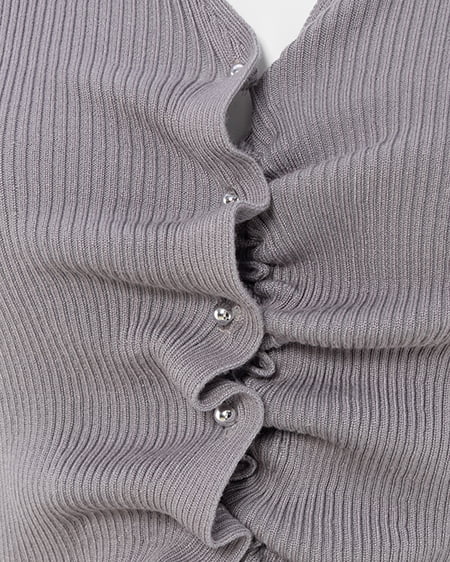 INGNI(イング) フロントギャザーVネックニットカーディガン ライトグレー