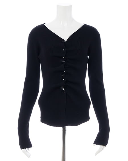 INGNI(イング) フロントギャザーVネックニットカーディガン クロ