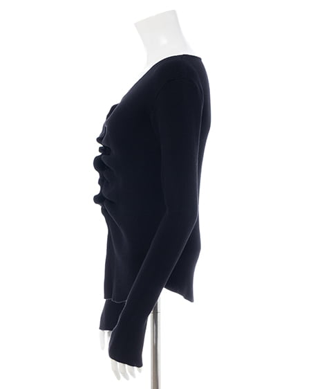 INGNI(イング) フロントギャザーVネックニットカーディガン クロ