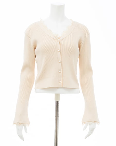 INGNI（イング） レースリブニットカーディガン ｱｲﾎﾞﾘｰ