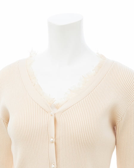 INGNI（イング） レースリブニットカーディガン ｱｲﾎﾞﾘｰ