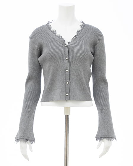 INGNI（イング） レースリブニットカーディガン ｸﾞﾚｰ