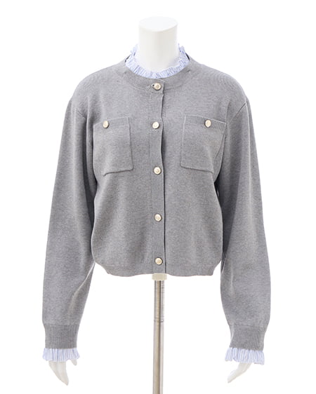 INGNI(イング) フリルレイヤードニットカーディガン グレー/ブルーストライプ