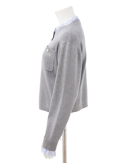 INGNI(イング) フリルレイヤードニットカーディガン グレー/ブルーストライプ