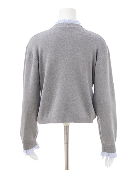 INGNI(イング) フリルレイヤードニットカーディガン グレー/ブルーストライプ