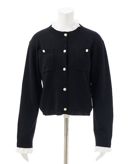 INGNI(イング) フリルレイヤードニットカーディガン クロ/オフホワイト