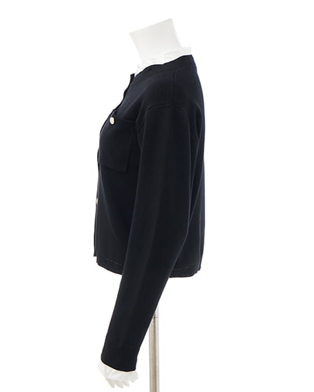 INGNI(イング) フリルレイヤードニットカーディガン クロ/オフホワイト