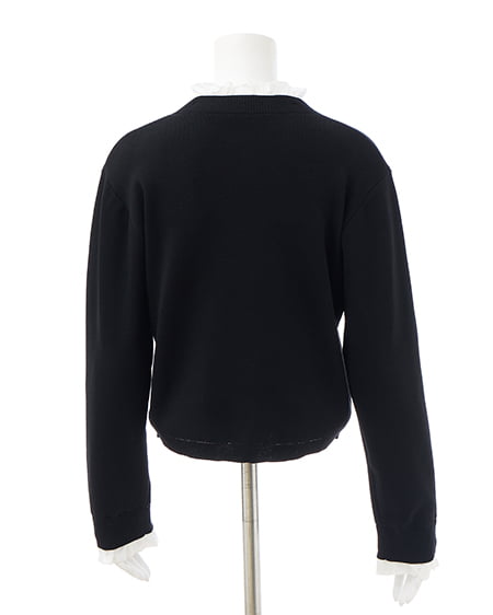 INGNI(イング) フリルレイヤードニットカーディガン クロ/オフホワイト