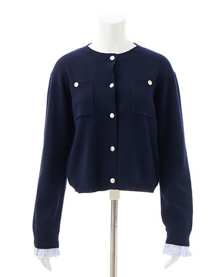 INGNI（イング） フリルレイヤードニットカーディガン ｺﾝ/ﾌﾞﾙｰｽﾄﾗｲﾌﾟ