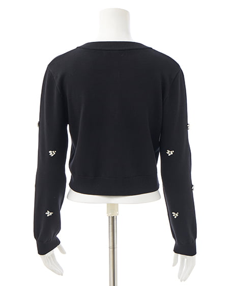 INGNI(イング) ビジュー装飾ニットカーディガン クロ