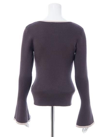 INGNI（イング） バイカラーヘンリーネックフレアスリーブニット ﾁｬｺｰﾙｸﾞﾚｰ/ﾍﾞｰｼﾞｭ