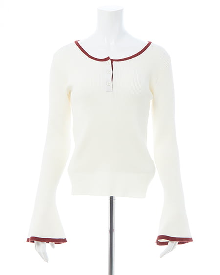 INGNI（イング） バイカラーヘンリーネックフレアスリーブニット ﾍﾞｰｼﾞｭ/ｱｶ