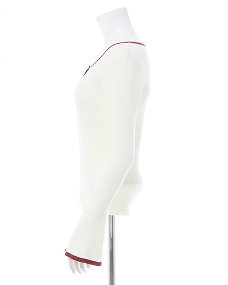 INGNI（イング） バイカラーヘンリーネックフレアスリーブニット ﾍﾞｰｼﾞｭ/ｱｶ