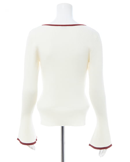 INGNI（イング） バイカラーヘンリーネックフレアスリーブニット ﾍﾞｰｼﾞｭ/ｱｶ