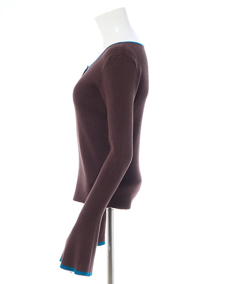 INGNI（イング） バイカラーヘンリーネックフレアスリーブニット ﾌﾞﾗｳﾝ/ﾌﾞﾙｰ