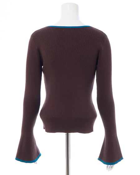 INGNI（イング） バイカラーヘンリーネックフレアスリーブニット ﾌﾞﾗｳﾝ/ﾌﾞﾙｰ