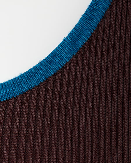 INGNI（イング） バイカラーヘンリーネックフレアスリーブニット ﾌﾞﾗｳﾝ/ﾌﾞﾙｰ