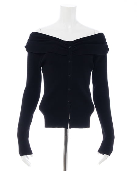 INGNI(イング) フロントボタンオフショルニット クロ