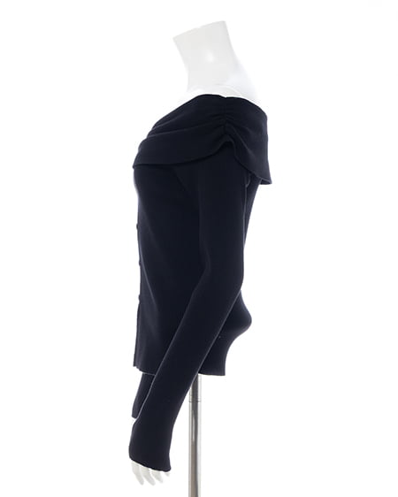 INGNI(イング) フロントボタンオフショルニット クロ