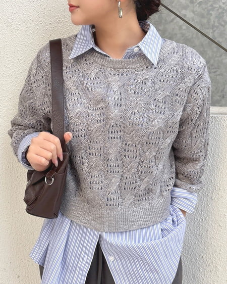 透かし編みニットプルオーバー