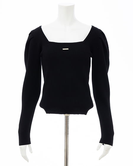 INGNI（イング） プレート付パフスリーブリブニット ｸﾛ