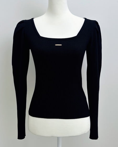 【プレミアムライン INGNI SOELA】プレート付パフスリーブリブニット