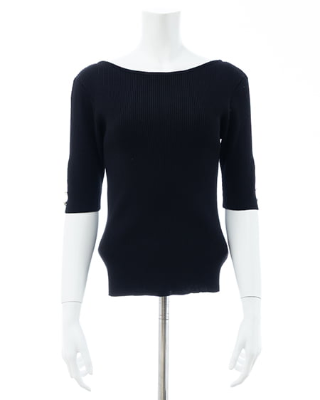 INGNI（イング） 袖金ボタンボートネック半袖ニット ｸﾛ