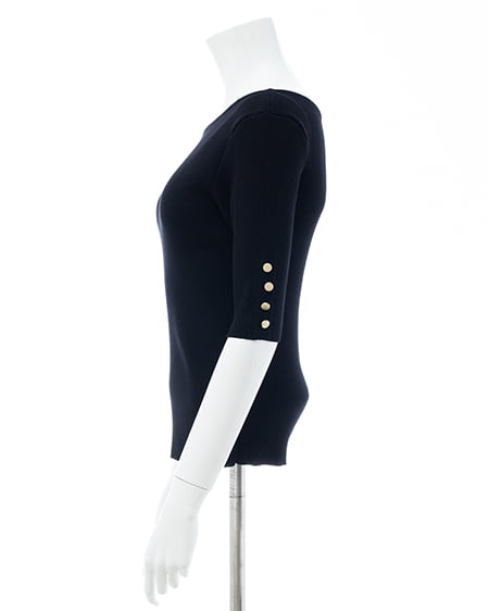 INGNI（イング） 袖金ボタンボートネック半袖ニット ｸﾛ