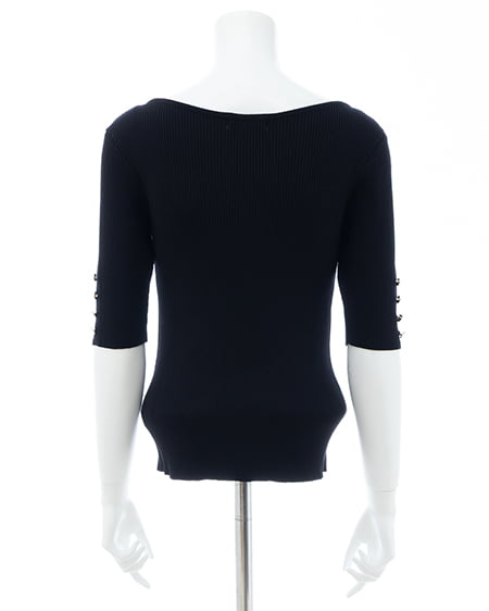 INGNI（イング） 袖金ボタンボートネック半袖ニット ｸﾛ