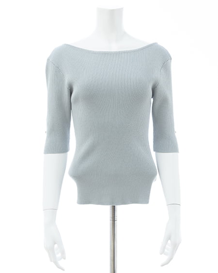 INGNI（イング） 袖金ボタンボートネック半袖ニット ﾐﾝﾄｸﾞﾘｰﾝ