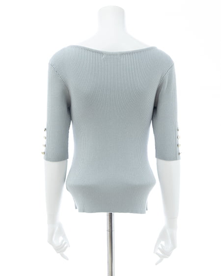 INGNI（イング） 袖金ボタンボートネック半袖ニット ﾐﾝﾄｸﾞﾘｰﾝ