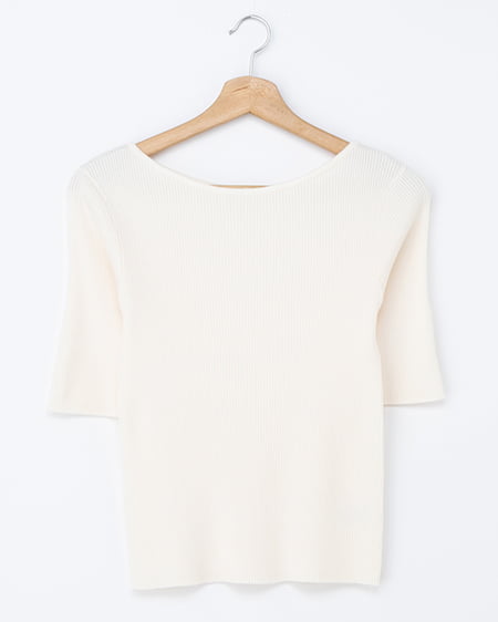 【INGNI SOELA】新作 袖金ボタンボートネック半袖ニット