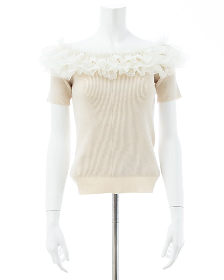 INGNI（イング） チュールオフショルダブルフリル半袖ニット ｱｲﾎﾞﾘｰ/ｱｲﾎﾞﾘｰ