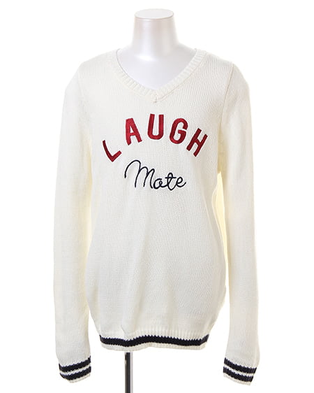 INGNI(イング) ロゴ刺繍入り・Vネック／ニット ｵﾌﾎﾜｲﾄ