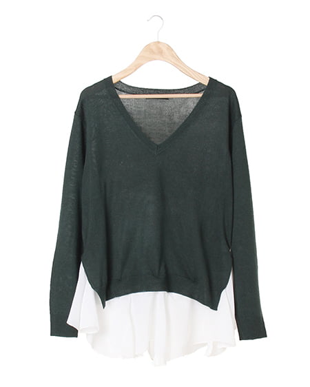VネックレイヤードニットTOPS