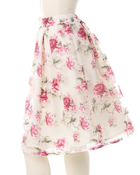 INGNI（イング） 花柄オーガンジー／スカート　B ｵﾌﾎﾜｲﾄ/ｱｶ